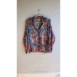 Vintage Donnkenny Plisse Pleated Floral Blouse - Made in USA